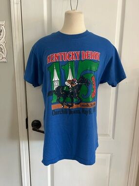 Vintage Kentucky Derby 115 Shirt Mens Medium Blue Trench Horse Racing 89 FLAW